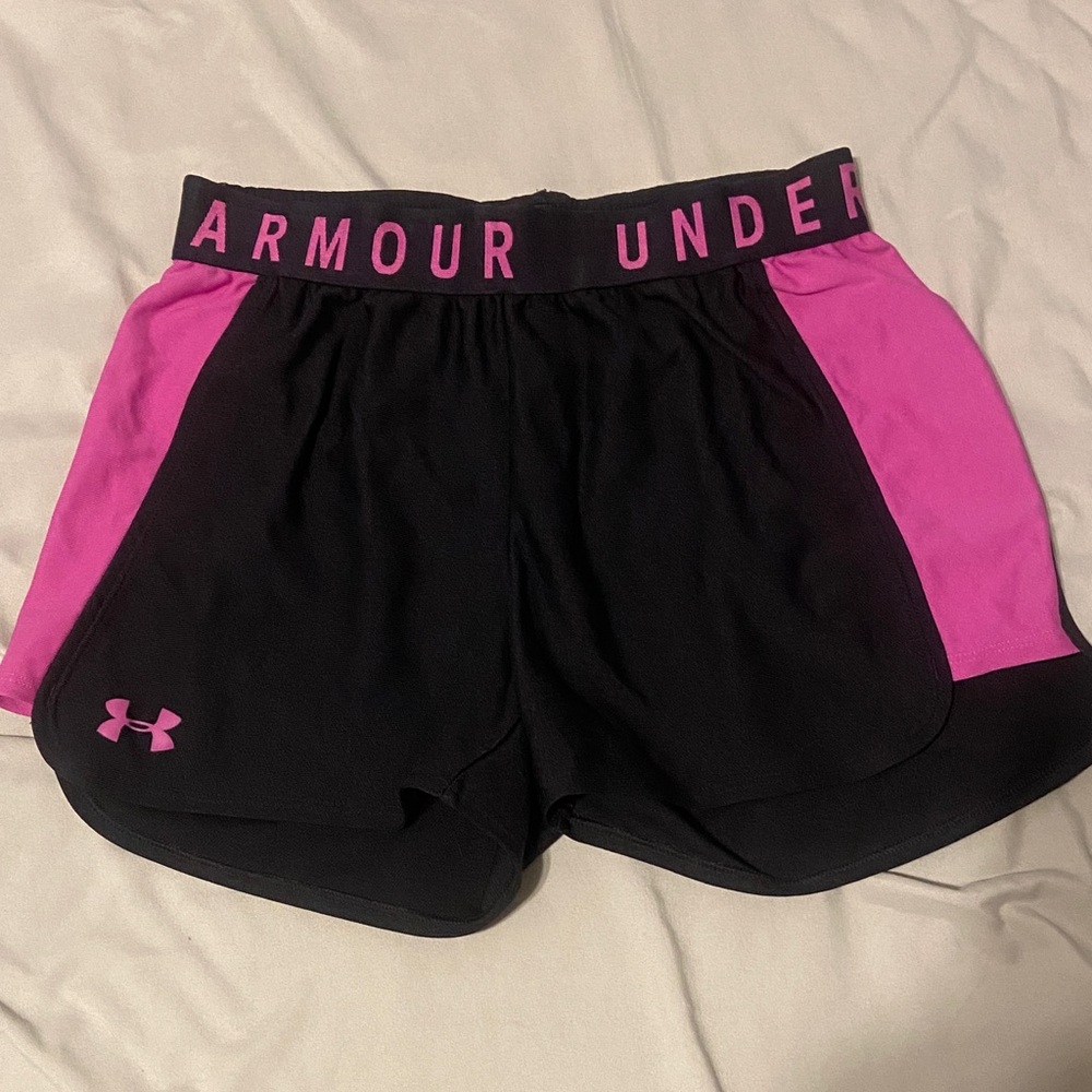 Under Armour Women's Black Shorts with Pink Highlights